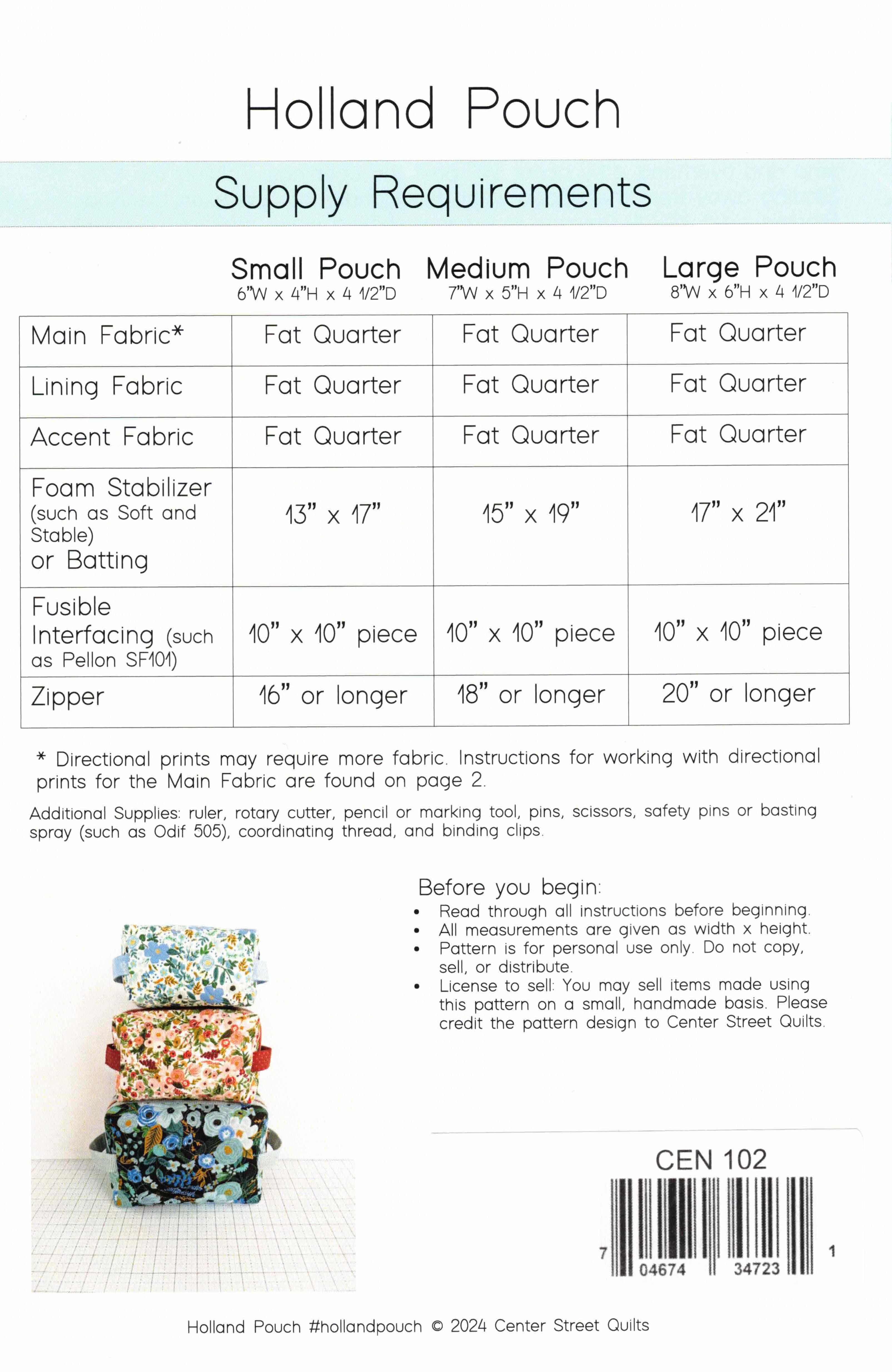 Holland Pouch Pattern