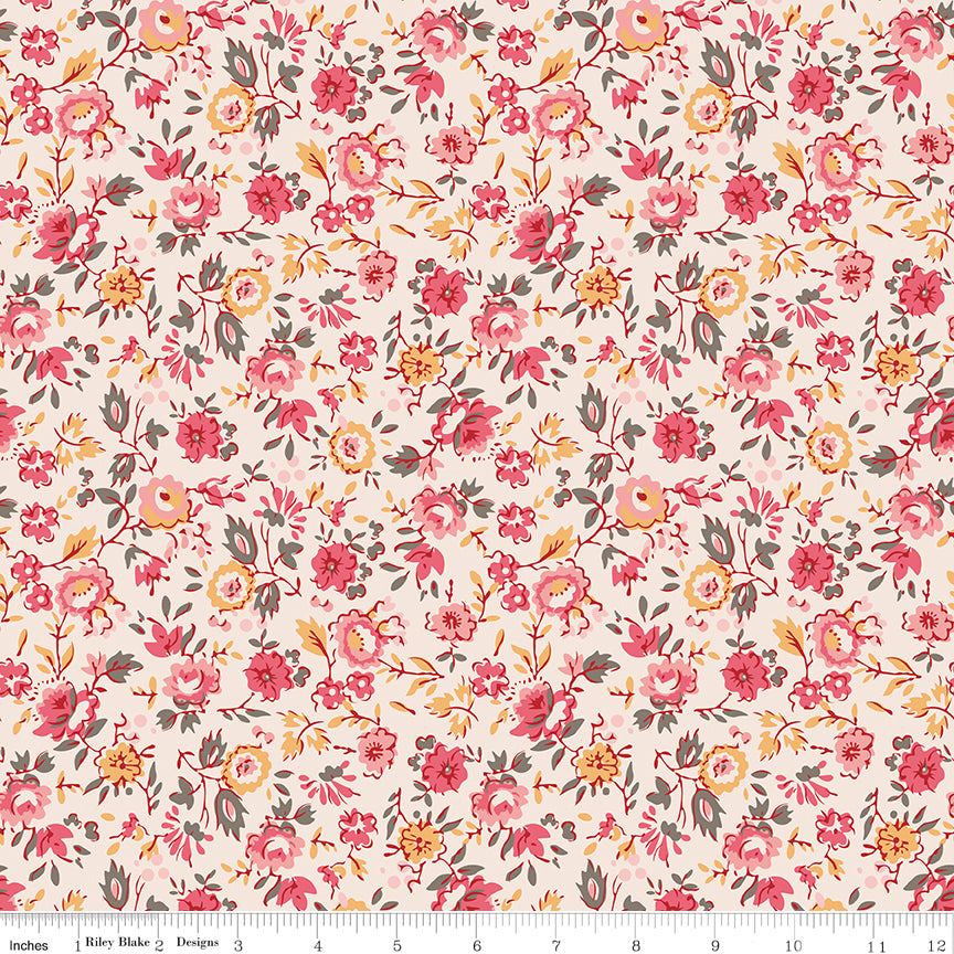 Riley Blake Piece & Plenty Floral Coral Yardage