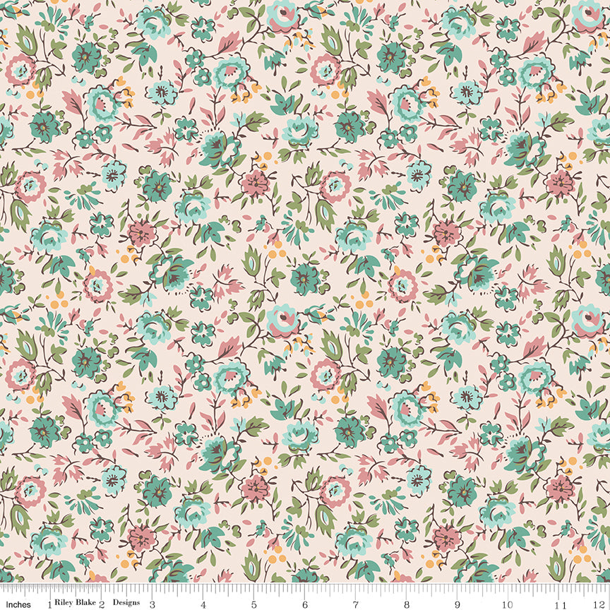 Riley Blake Piece & Plenty Floral Sea Glass Yardage