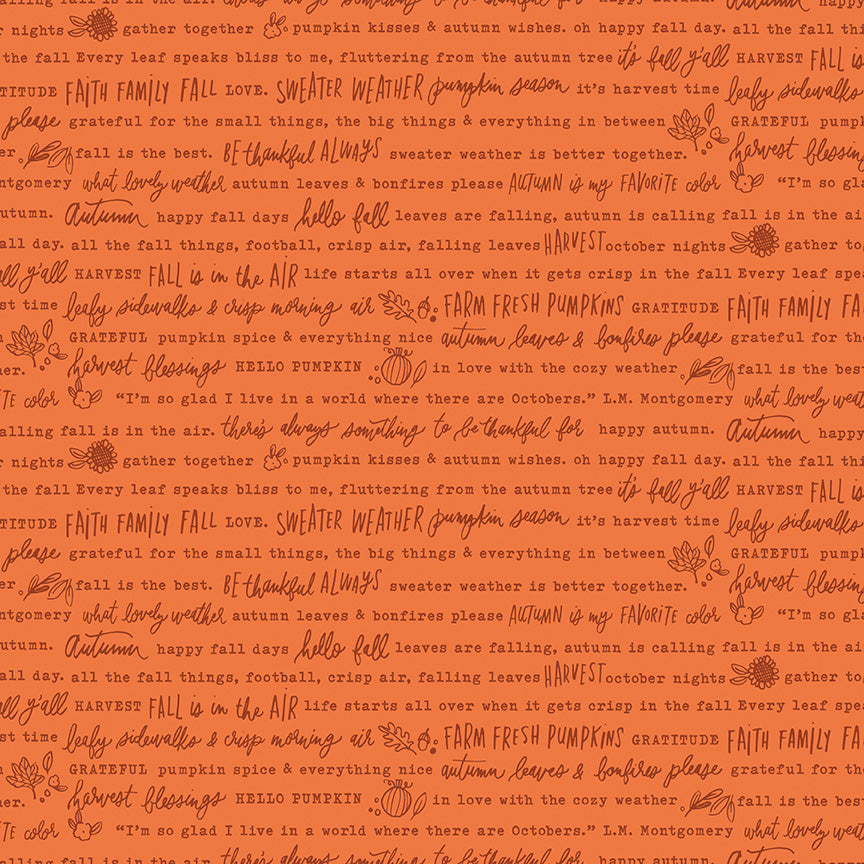 Riley Blake Happy Fall Days Autumn Words Orange Yardage