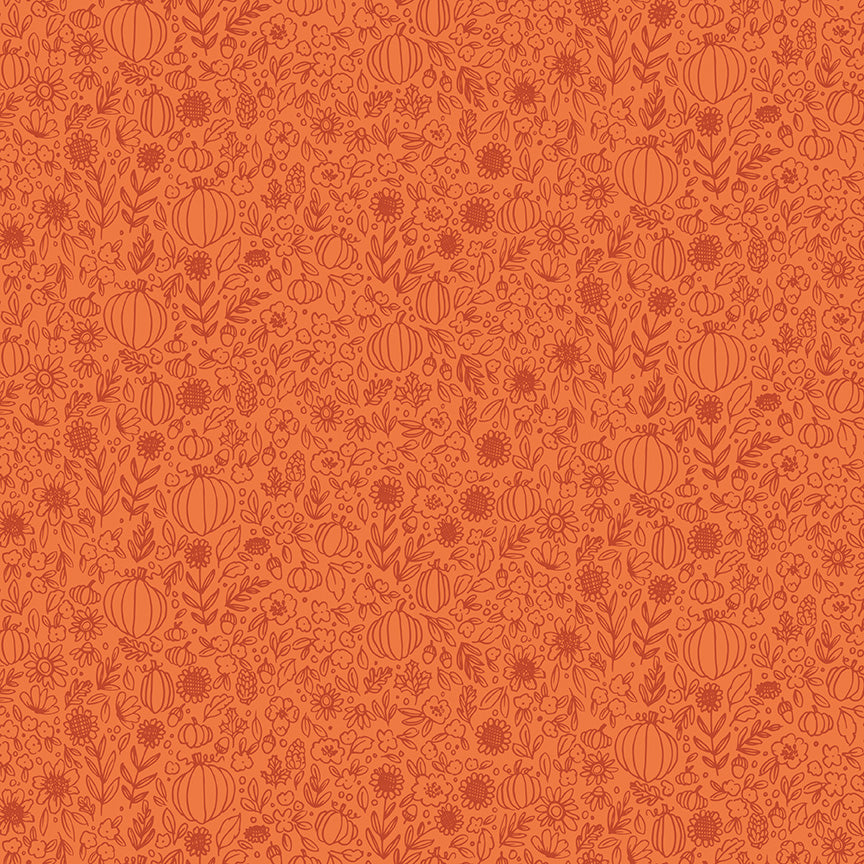 Riley Blake Happy Fall Days Floral Outline Orange Yardage