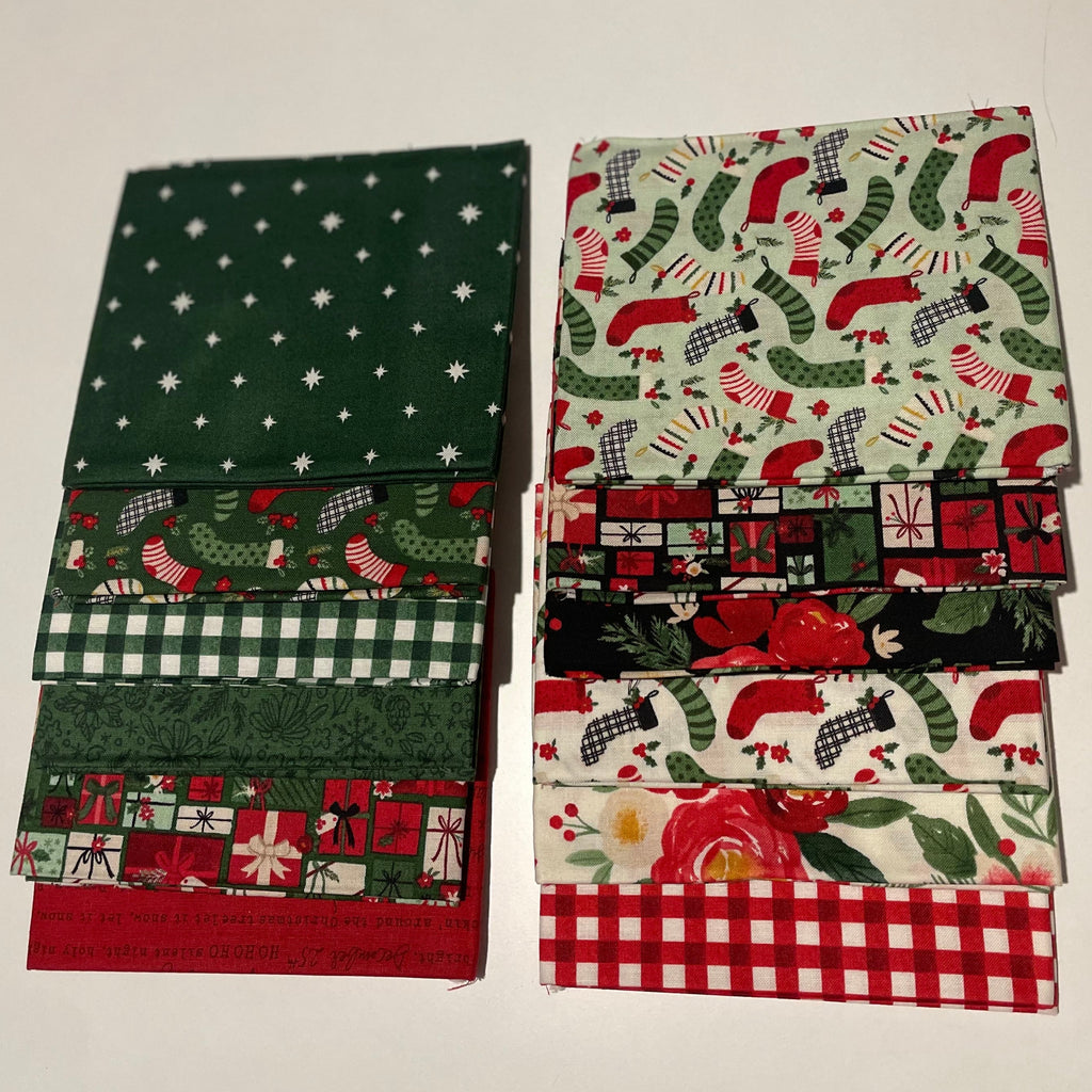 Set of fabric swatches with various patterns on a beige background