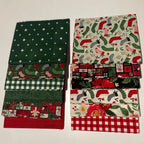 Set of fabric swatches with various patterns on a beige background