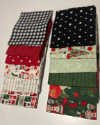 Collection of various patterned fabric squares on a white background