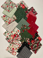 Collection of various fabric squares with different patterns on a beige background