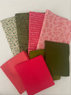Collection of patterned fabric samples in various colors on a white background