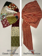 Two fabric samples showing different patterns and designs on a plain background.