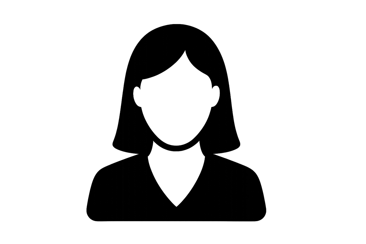 basic black and white front-facing shoulders-up silhouette of woman icon with transparent background