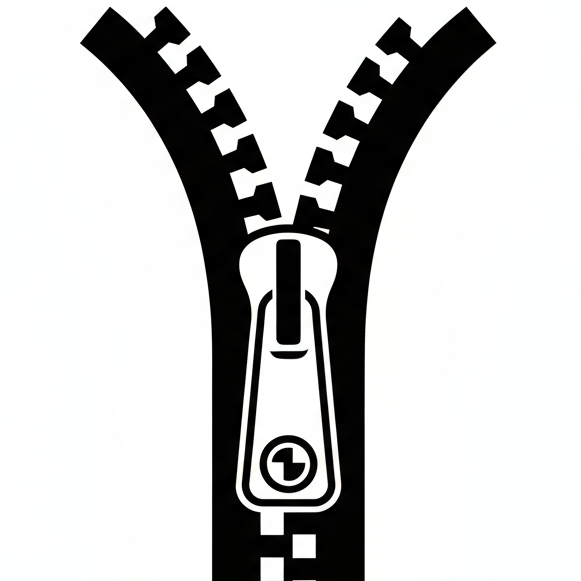 Basic black and white zipper symbol with clear background